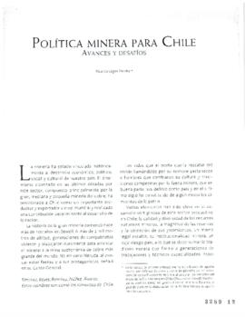 Política Minera Para Chile. Avances y Desafíos