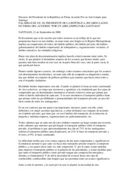 Discurso del Presidente de la República en Firma Acuerdo Por un Aire Limpio para Santiago
