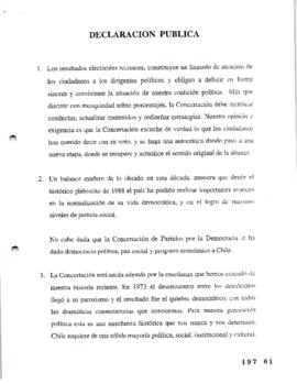 Declaración Pública de Adherentes y Partidos Políticos de la Concertación con Motivo de los Resul...