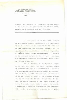 Discurso del Ministro de Educación, Ricardo Lagos, en la ceremonia de promulgación de la Ley 1907...