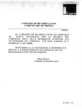 Comunicado de Prensa relativo a Suspensión de Actividades de Campaña por Fallecimiento de Cardena...