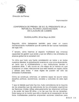 Conferencia de Prensa del Presidente de la República en clausura de Cumbre. Guadalajara 28 de May...