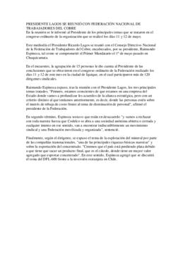 Recibe a la Federación de Trabajadores del Cobre