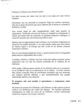 Discurso de Presidente de República relativo a Término de Paro Nacional de Camioneros