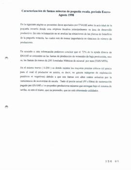 Caracterización de faenas mineras de pequeña escala, período enero - agosto 1998. Minuta