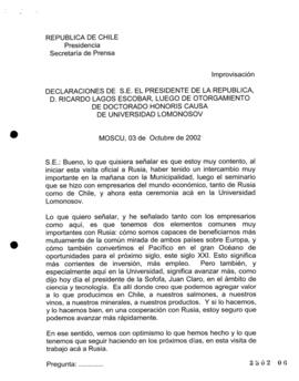 Declaraciones de S.E. el Presidente de la República, Ricardo Lagos Escobar, luego de Otorgamiento...