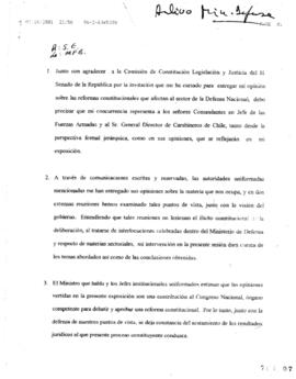 Discurso en Congreso Nacional relativo a Reformas Constitucionales en Sector Defensa Nacional