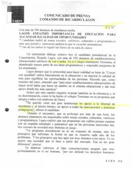 Lagos enfatizó la importancia de educación para alcanzar igualdad de oportunidades