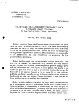 Palabras de S.E. el Presidente de la República, D. Ricardo Lagos Escobar, en Diálogo Social con C...