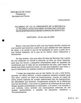 Palabras de S.E. el Presidente de la República, D.Ricardo Lagos, en Diálogo con 500 Microempresar...