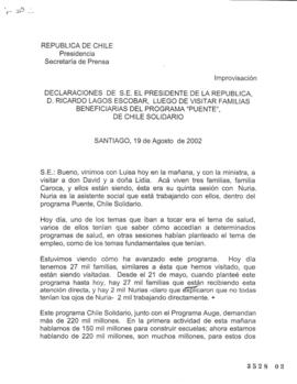 Declaraciones de S.E. el Presidente de la República, d. Ricardo Lagos Escobar, luego de Visitar F...