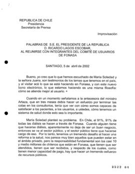 Palabras de S.E. el Presidente de la República, D. Ricardo Lagos Escobar, al Reunirse con Integra...