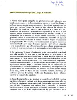 Minuta para discurso de Lagos en el Colegio de Profesores