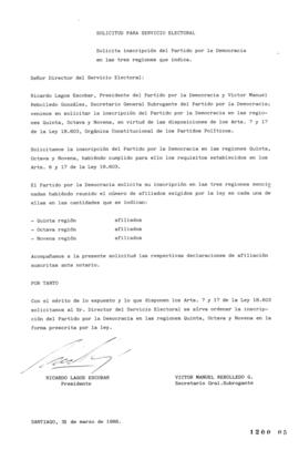 Solicitud de Inscripción del Partido Por la Democracia