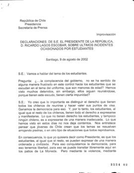 Declaraciones de S.E. el Presidente de la República, Ricardo Lagos Escobar, sobre últimos inciden...