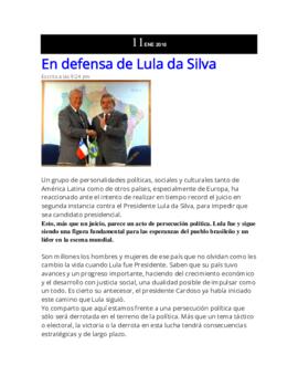 En defensa de Lula da Silva. Declaración de Ricardo Lagos