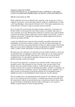 Participación de S.E. el Presidente de la República, Ricardo Lagos en Seminario empresarial en Milán