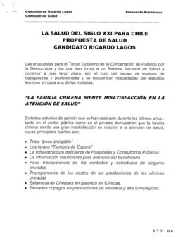 La Salud del Siglo XXI para Chile. Propuesta de salud. Candidato Ricardo Lagos