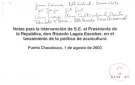 Notas para Intervención del Presidente de la República en Lanzamiento de Política de Acuicultura