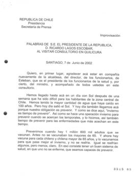 Palabras de S.E. el Presidente de la República, D. Ricardo Lagos Escobar, al Visitar Consultorio ...