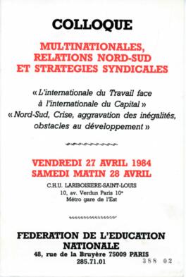 Multinationales, relations nord-sud et strategies syndicales 2. - París