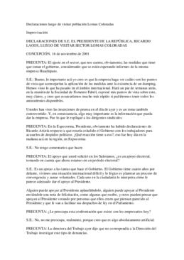Declaraciones de S.E. el Presidente de la República, Ricardo Lagos, luego de visitar población Lo...