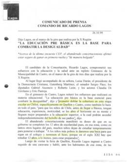 La educación pre básica es la base para combatir la desigualdad. Dijo Lagos, en el marco de la gi...