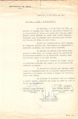 Acta de Entrega de Cargo de Secretario General de la Universidad de Chile de Ricardo Lagos a Raúl...