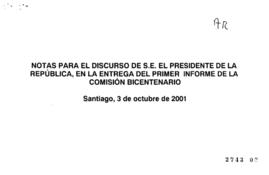 Notas para Discurso del Presidente de la República sobre Primer Informe de Comisión Bicentenario