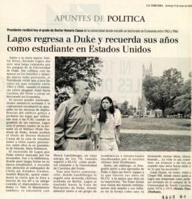 Lagos regresa a Duke y recuerda sus años como estudiante en Estados Unidos. Presidente recibirá h...