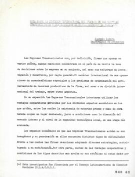 Nota sobre la División Internacional del Trabajo de Las Empresas Transnacionales y Los Convenios ...