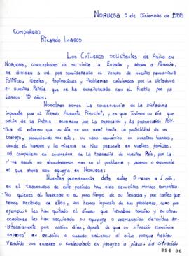 Carta de Solicitud de Ayuda de Grupo de Exiliados Chilenos en Noruega dirigida a Ricardo Lagos