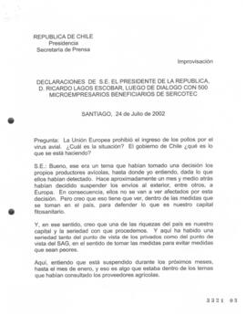 Declaraciones de S.E. el Presidente de la República, d. Ricardo Lagos Escobar, luego de diálogo c...