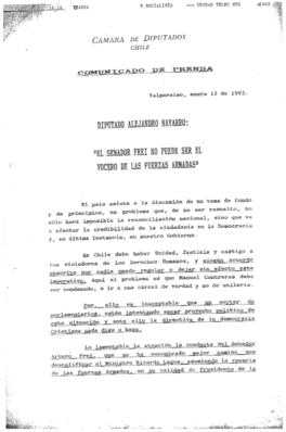 Comunicado de prensa. Diputado Alejandro Navarro : El Senador Frei no puede ser el Vocero de las ...