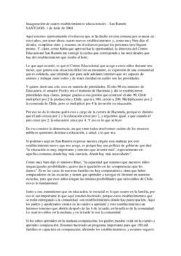 Inauguración de cuatro establecimientos educacionales - San Ramón