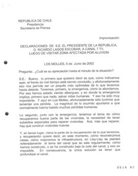 Declaraciones de S.E. el Presidente de la República, Ricardo Lagos Escobar, a Canal 7 TV luego de...