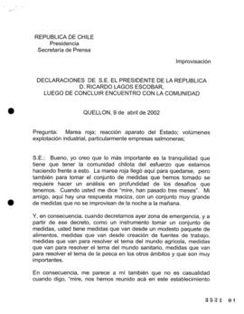 Declaraciones de S.E. el Presidente de la República, d. Ricardo Lagos Escobar, luego de concluir ...