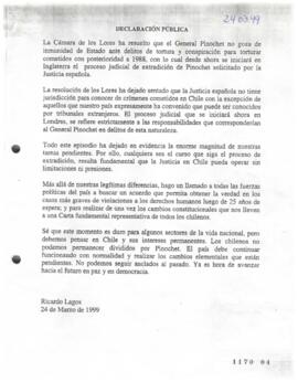 Declaración Pública de Ricardo Lagos relativa a Fallo que señala Fin de Inmunidad de Pinochet