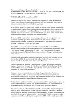 Intervención del Presidente de la República, Ricardo Lagos, en sesión solemne del Congreso de Hon...