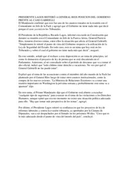 Declaraciones de S.E. sobre el General Gabrielli