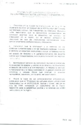 Proyecto de Comunicado Conjunto de Presidentes de Países Miembros del Mercosur Bolivia y Chile