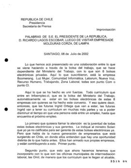 Palabras de S.E. el Presidente de la República, D. Ricardo Lagos Escobar, luego de Visitar Empres...