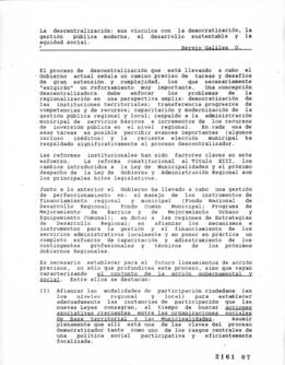 Minuta relativa a Descentralización para Conferencia de Chile 21 sobre Opciones de Progreso para ...