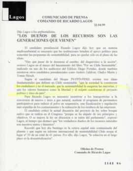 Los dueños de los recursos son las generaciones que vienen. Dijo Lagos a los ambientalistas. Comu...