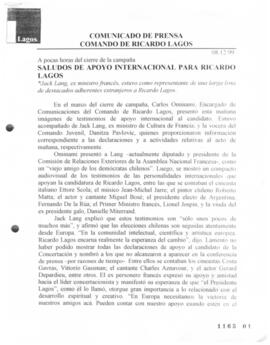 Saludos de apoyo internacional para Ricardo Lagos. A pocas horas del cierre de la campaña