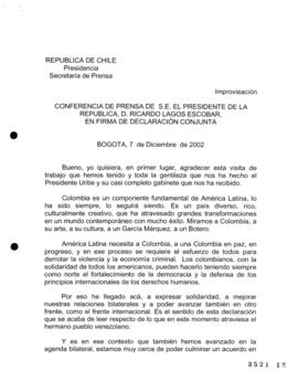 Conferencia de Prensa de SE el Presidente de la República, D Ricardo Lagos Escobar, en Firma de D...