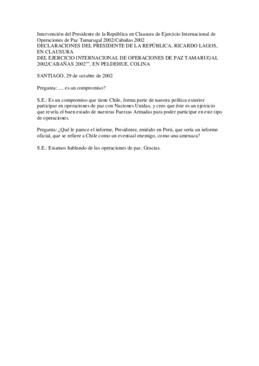 Declaraciones del Presidente de la República, Ricardo Lagos, en clausura de Ejercicio Internacion...