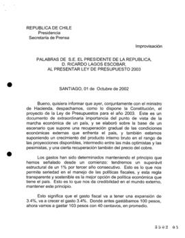 Palabras de S.E. el Presidente de la República, D. Ricardo Lagos Escobar, al Presentar Ley de Pre...