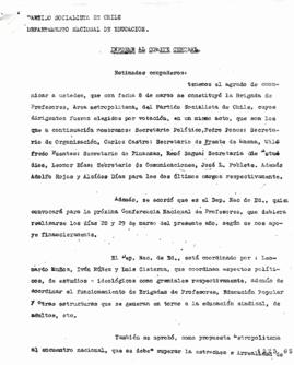 Informe a Comité Central Partido Socialista relativa a Constitución Brigada de Profesores