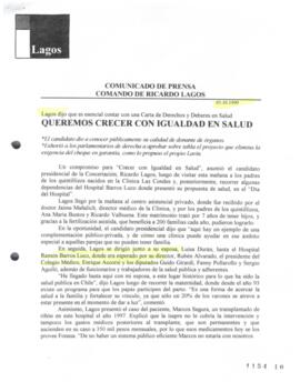 Queremos crecer con igualdad en salud. Lagos dijo que es esencial contar con una Carta de Derecho...